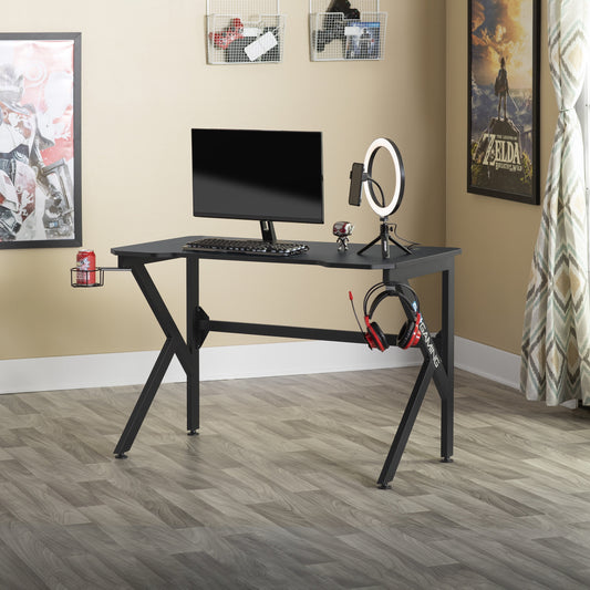 Studio Designs Saga Black Office Gaming Desk with Charging Station