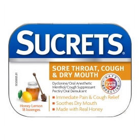 Sucrets Sore Throat & Cough Lozenges, Honey Lemon, 18 Count (6 Pack)