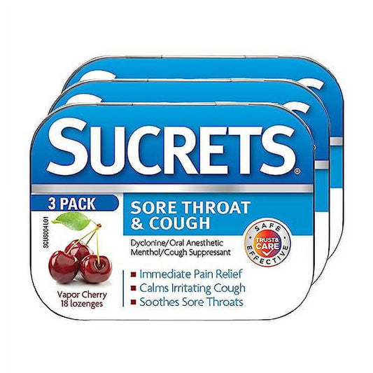 Sucrets Sore Throat & .. Cough Lozenges, Vapor Cherry .. Flavor, 18 Count (Pack .. of 3)