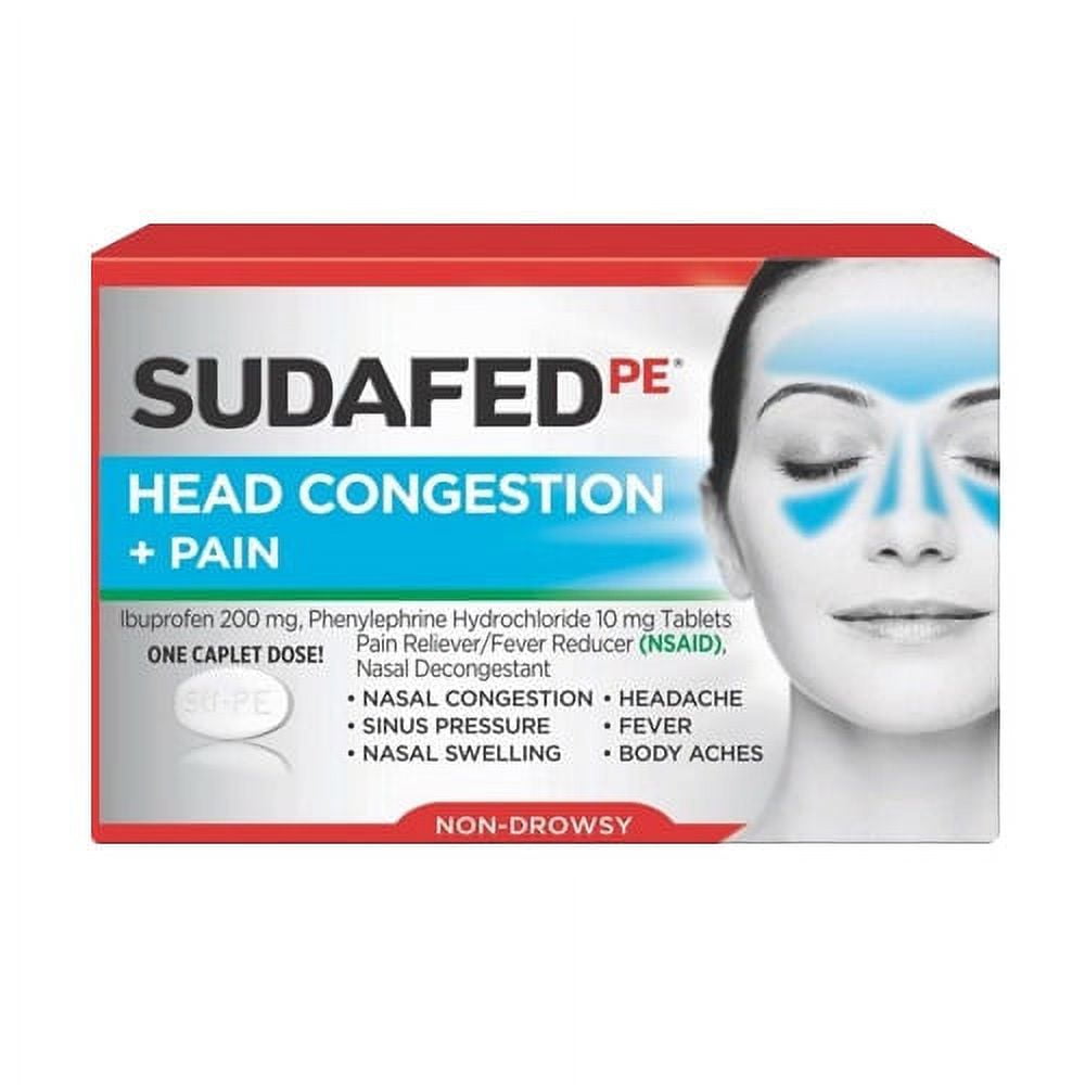 Sudafed PE Head Congestion Plus Pain Caplets, 20 Ea, 3 Pack