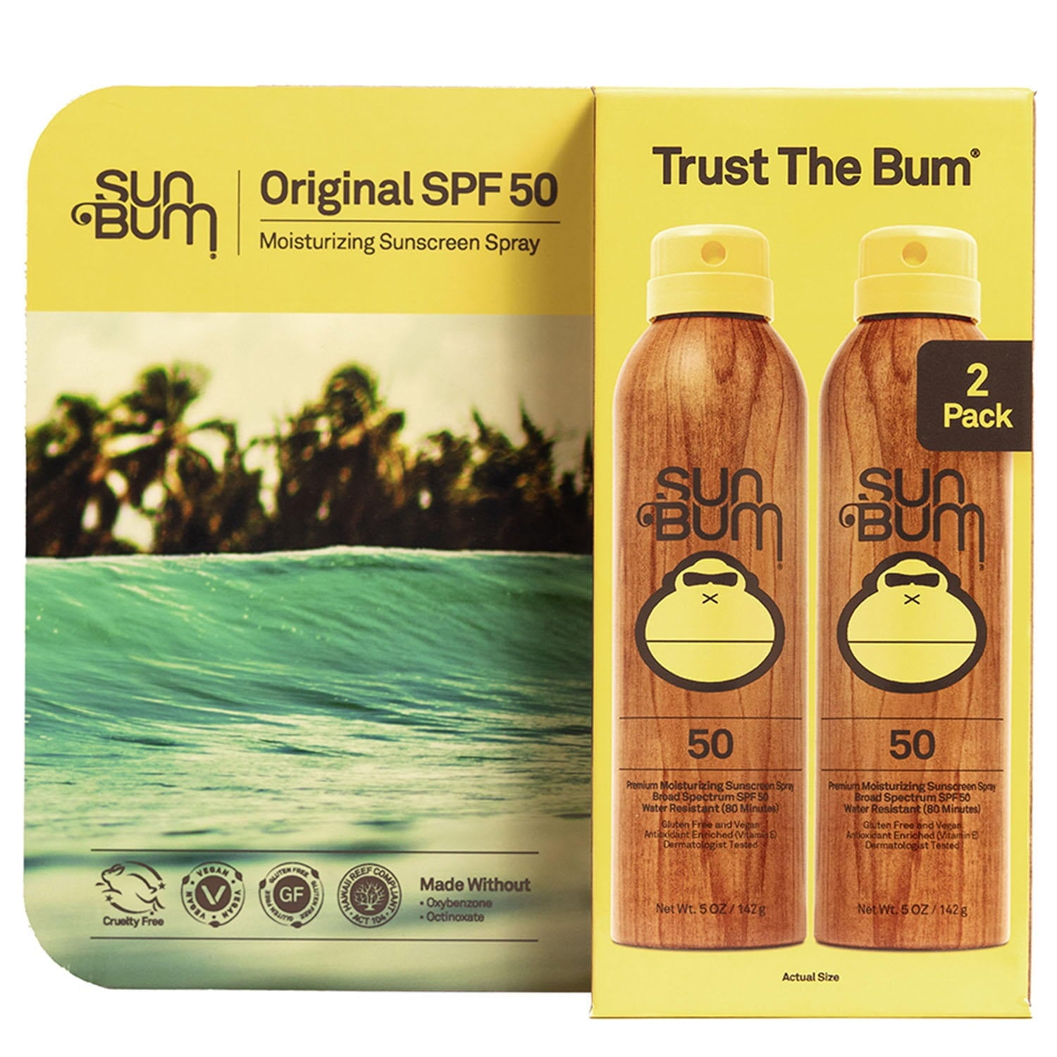 Sun Bum Sunscreen Spray, SPF 50, 5 Ounce (Pack of 2)