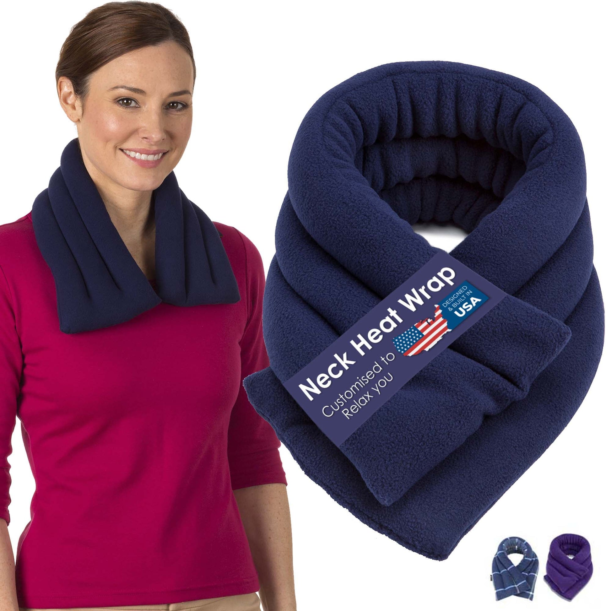 SunnyBay Microwave Heating Pad, Microwavable Heated Neck and Shoulder Wrap, Moist Hot or Cold Pack for Pain Relief with Flaxseeds and Fleece Cover, 26x6 Inches, Navy Blue