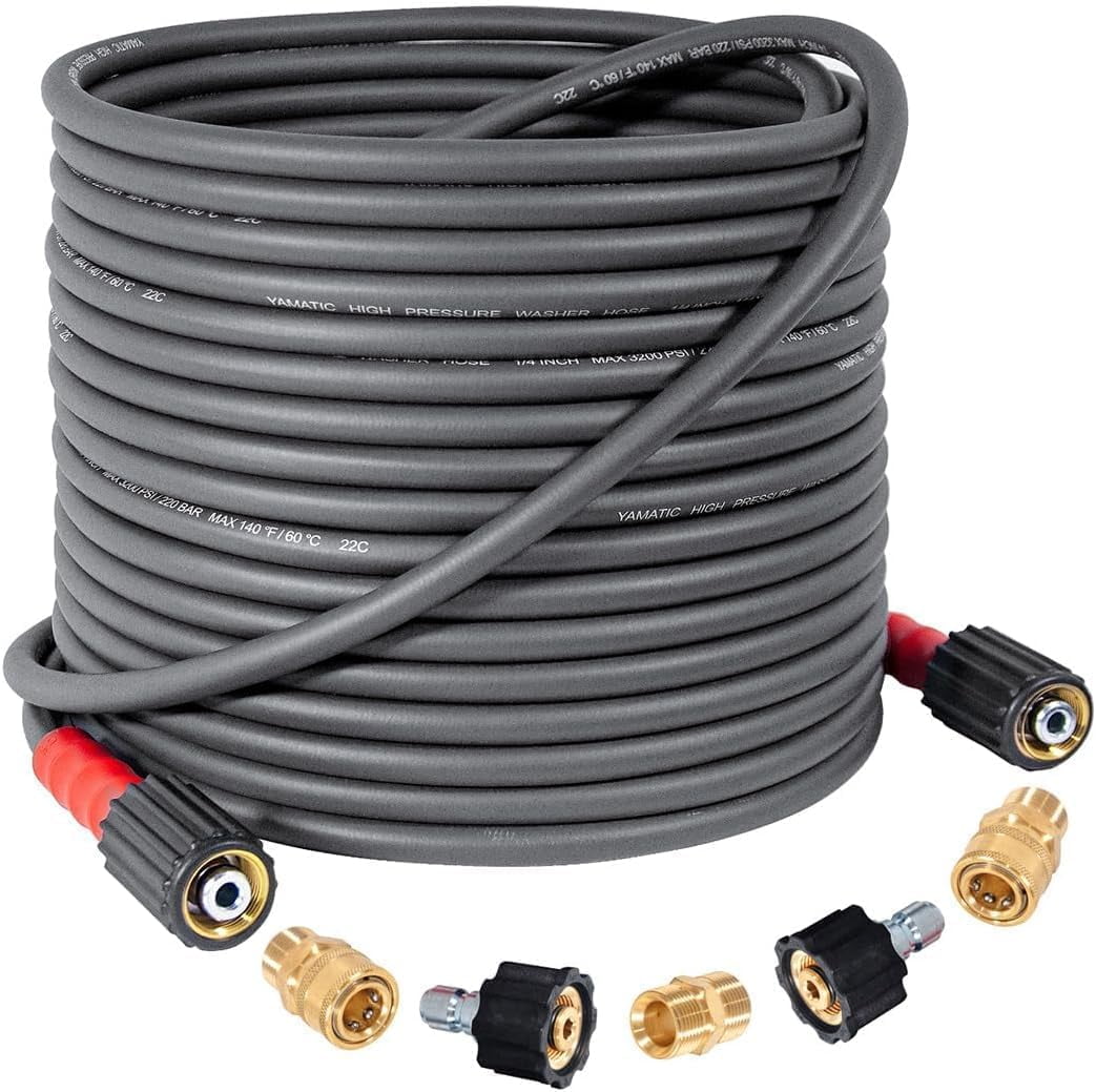 Super Flex Pressure Washer Hose, 3200 PSI 50 FT x 1/4 Kink Resistant High Pressure Hose, Power Washer Hose, Heavy Duty M22-14mm x 3/8" Quick Connect