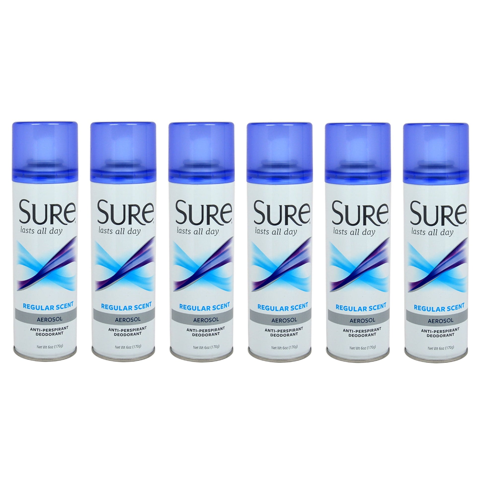 Sure Aerosol Regular Scent Anti-Perspirant and Deodorant - Pack of 6, 6 oz Deodorant Spray