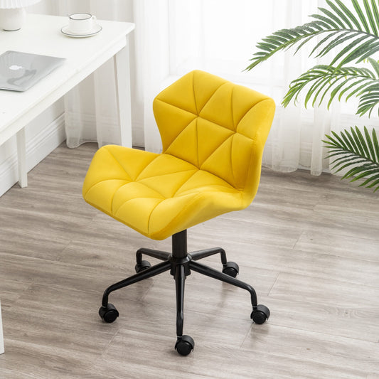 Swivel Desk Chair, Modern Diamond Tufted Adjustable Swivel Office Chair with Metal Base, Vanity Task Computer Chair for Home, Office, Bedroom, Yellow