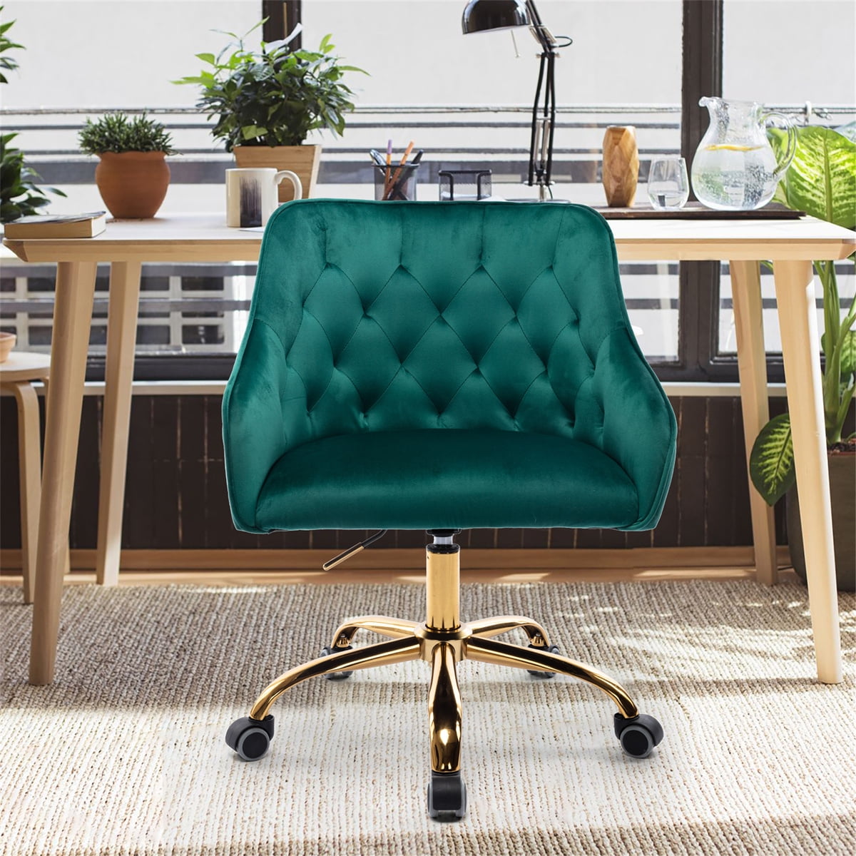 Swivel Shell Chair, Modern Leisure office Chair Swivel Desk Chair with 5 Wheels & Height Adjustable, Executive Chair Swivel Shell Chair Vanity Chair for Living Room, 360 Degree Swivel, Green