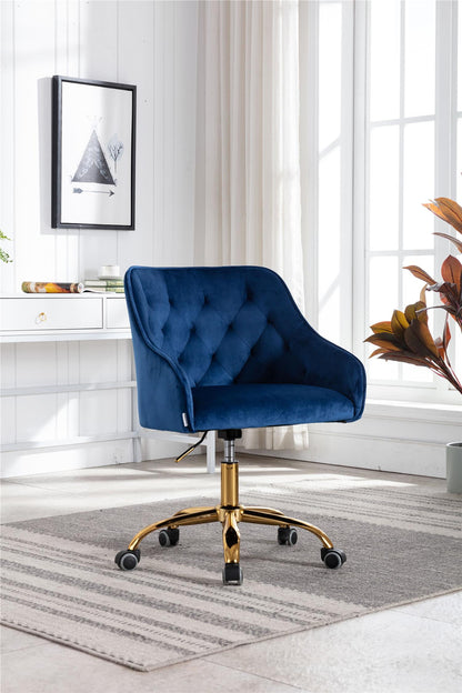 Swivel Velvet Upholstered Home Office Desk Chair, Ergonomic Adjustable Chair, Modern Leisure Chair, Navy