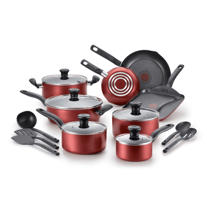 T-Fal Initiatives Nonstick Cookware 18 Piece Set Red