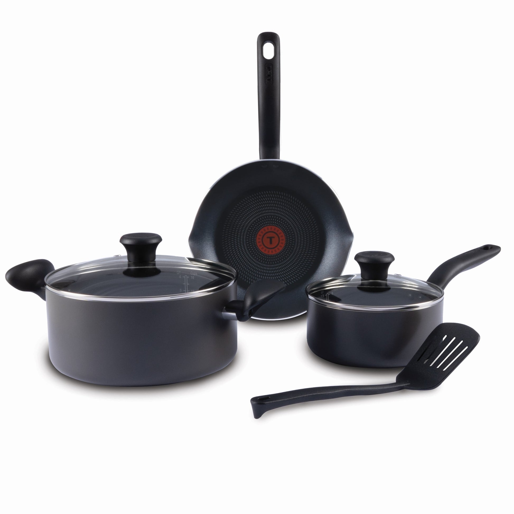 T-fal Initiatives Nonstick Cookware Set, 6 Piece, Pots and Pans, Grey