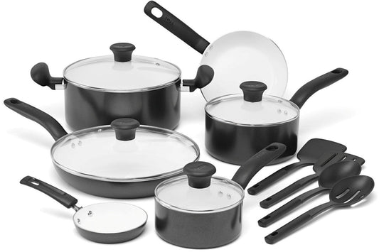 T-fal Initiatives Ceramic Cookware, 14 piece Set, Black