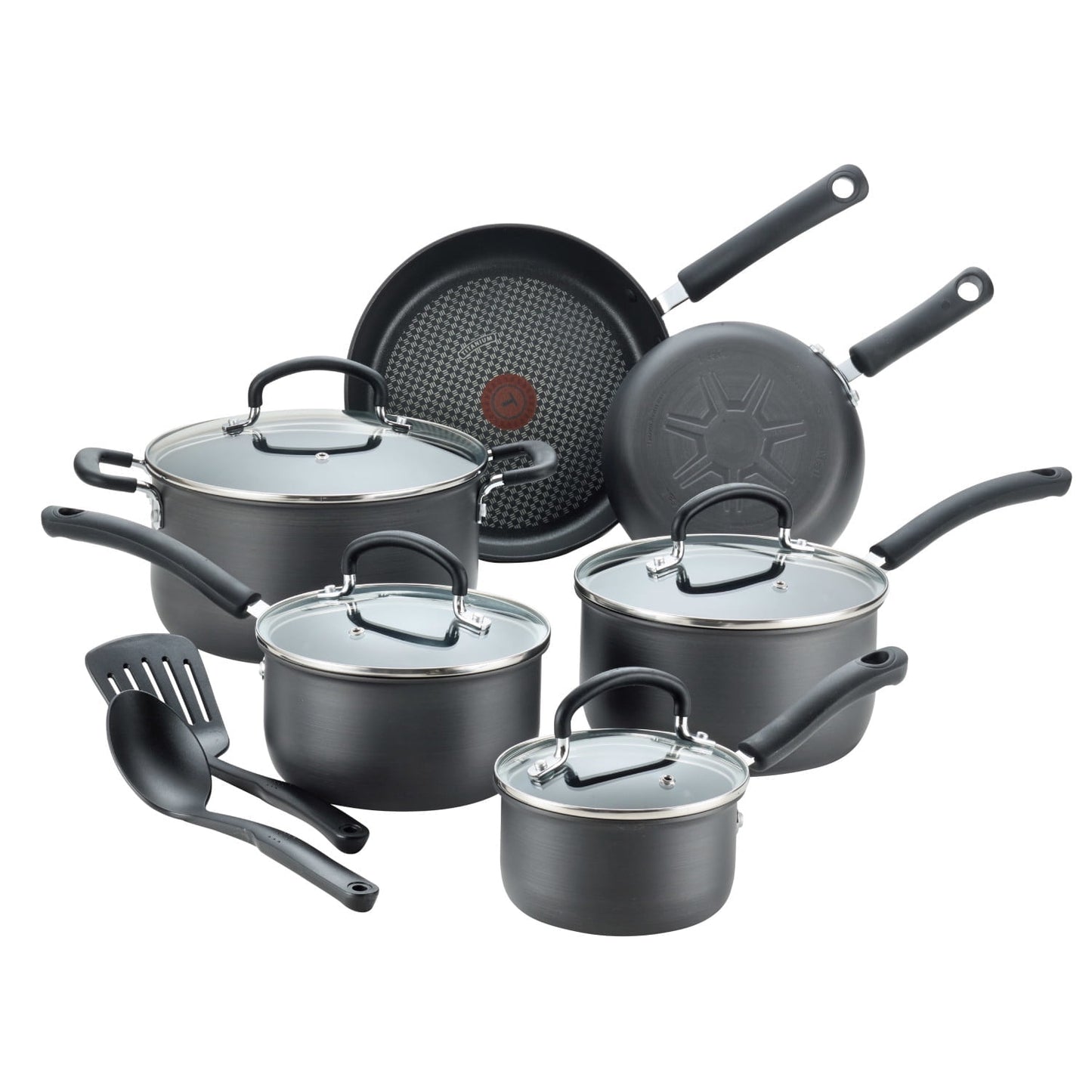 T-fal Ultimate Hard Anodized Titanium Nonstick Cookware, 12 Piece Set, Grey