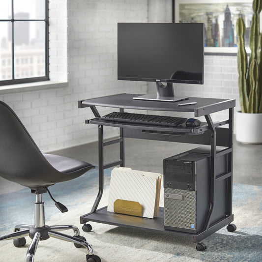 TMS Berkeley Rolling Computer Workstation Desk, Black Finish