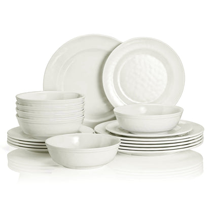 TP 18-Piece Pure White Melamine Dinnerware Set, Plates and Bowls Set, Service for 6, Dishwasher Safe