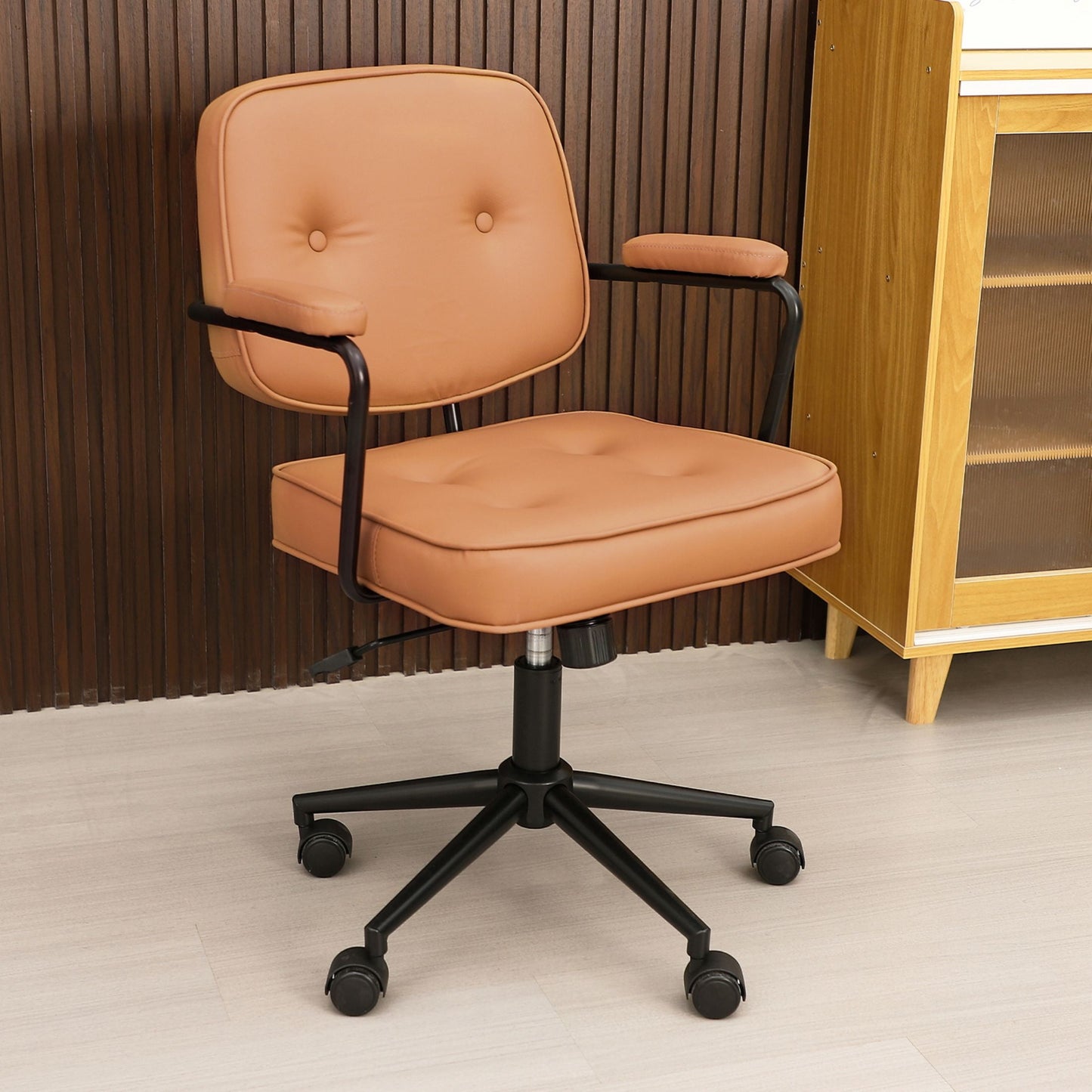 TPHORK Retro PU Leather Office Chair,Mid Back Swivel Task Chair with Wheels and Arms,Height and Backrest Adjustable Home Office Desk Computer Chair,Brown