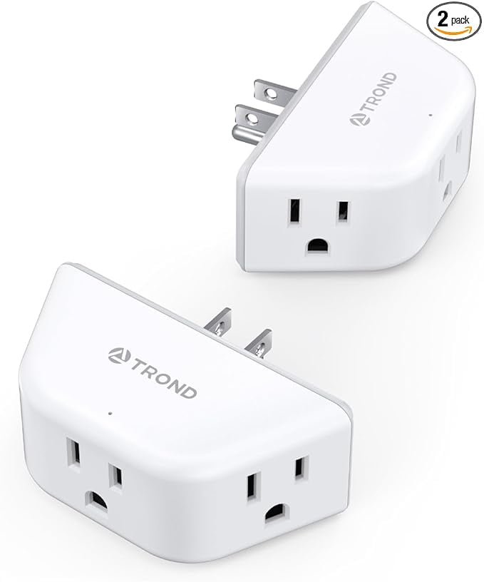 TROND Multi Plug Outlet Extender 2 Pack - Electrical Wall Outlet Splitter, 3 Way Outlet Wall Adapter, Cruise Essentials, Small Multiple Plug Expander for Cruise Ship Home Office Dorm Room