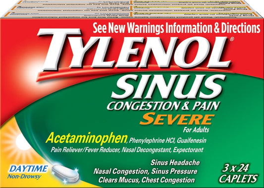 TYLENOL Sinus Congestion & Pain, Severe Caplets Daytime Non-Drowsy, 24 EA (Pack of 3)