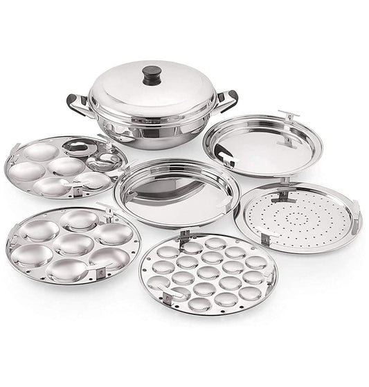 Tabakh Ckitze Stainless Steel Multi Kadai with Steamer Plate, Mini Idli Plate, 2 Idli Plates, 2 Dhokla Plates, Induction Friendly