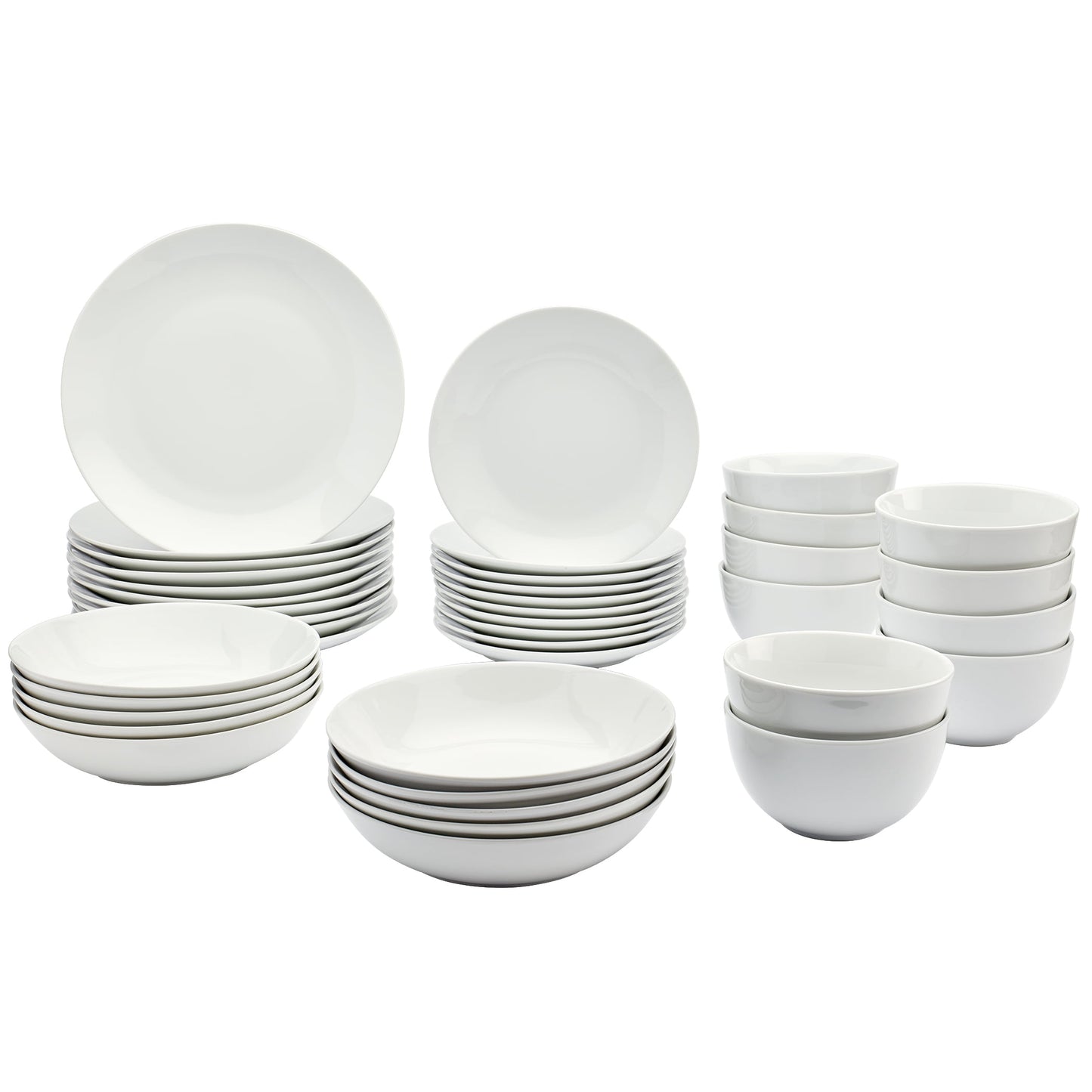 Tabletops Gallery 40 Piece White Catering Dinnerware Set Round Dinner Salad Plates Cereal Pasta Bowls