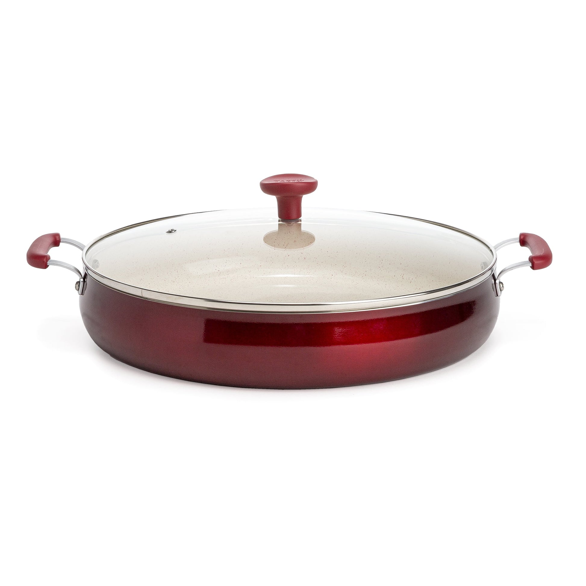 Tasty Clean Ceramic 13" Non-Stick Aluminum Centerpiece Sauté Pan with Glass Lid, Red