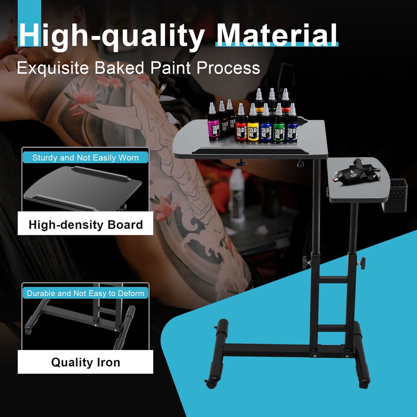 Tattoo WorkStation, Portable Adjustable Large Tattoo Tray Rolling Mobile Work Station Stand Desk Table Workstation Drawing Equipment Supply