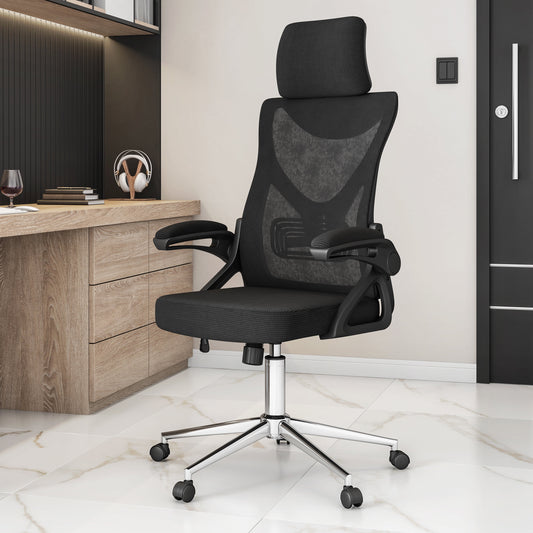 Techni Mobili Essential Ergonomic Office Chair with Lumbar Support & Adjustable Headrest, Black RTA-3263C-BK