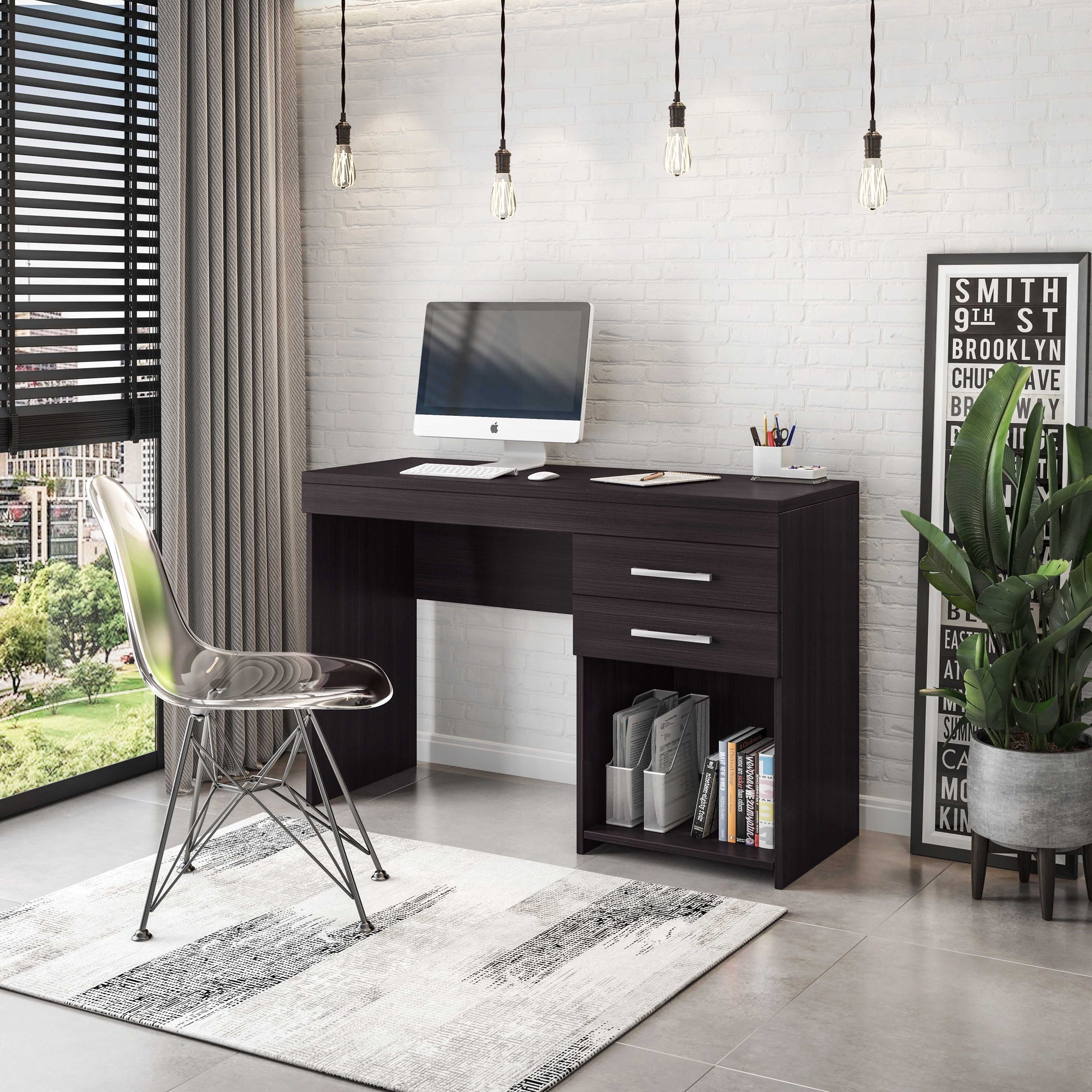 Techni Mobili Brown Computer Desk for Home Office or Bedroom, with Drawers, Ideal for Small Spaces