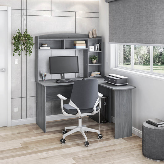 Techni Mobili Modern L-Shaped Desk with Hutch, Gray