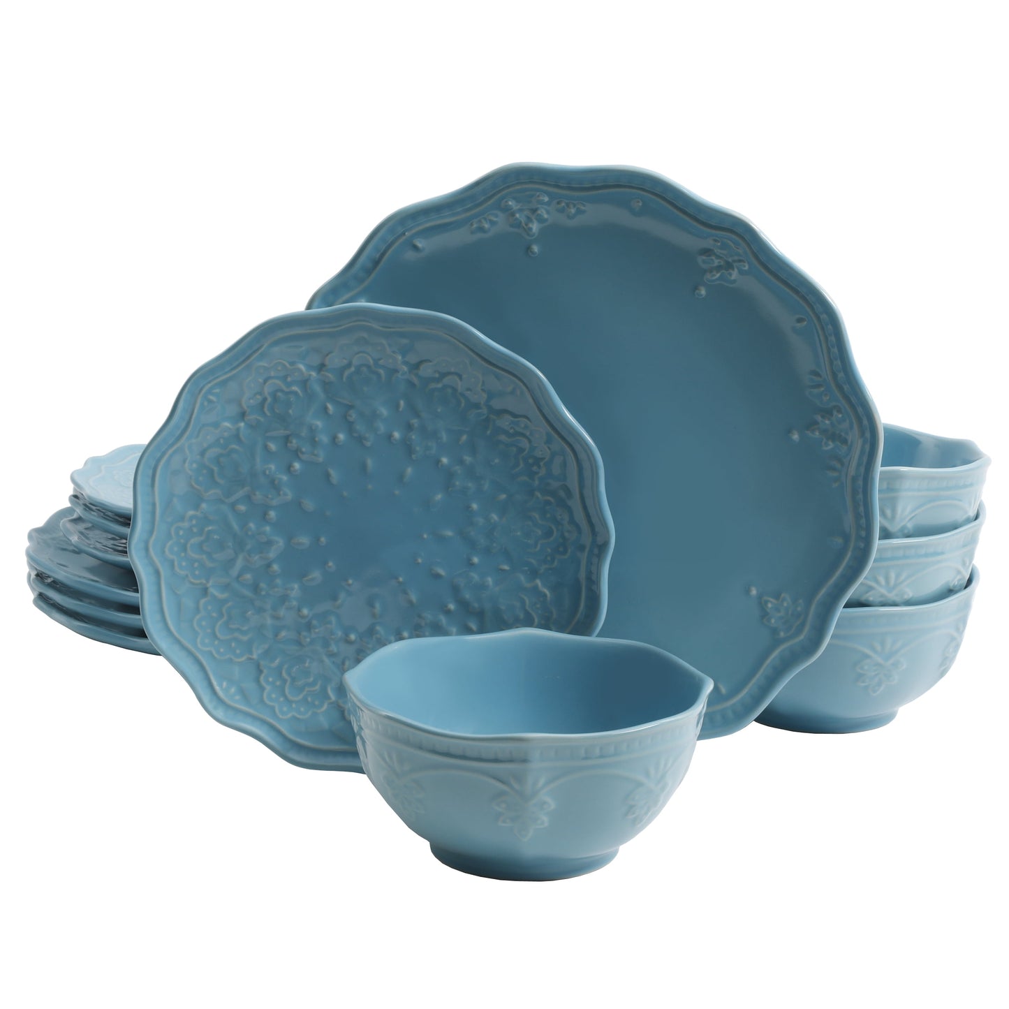 The Pioneer Woman Farmhouse Lace 12-Piece Dinnerware Set, Linen