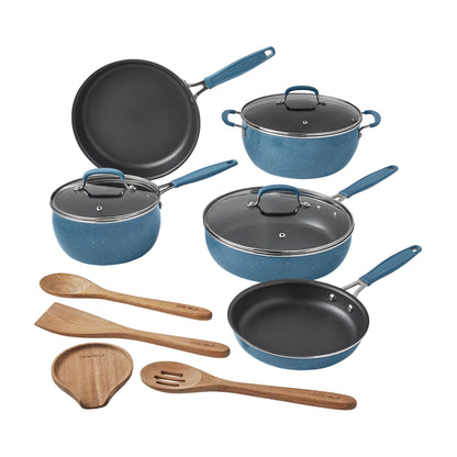 The Pioneer Woman Frontier Speckle 12-Piece Aluminum Cookware Set, Teal