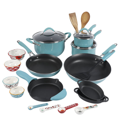 The Pioneer Woman Frontier Speckle 24-Piece Aluminum Non-Stick Cookware Combo Set, Red