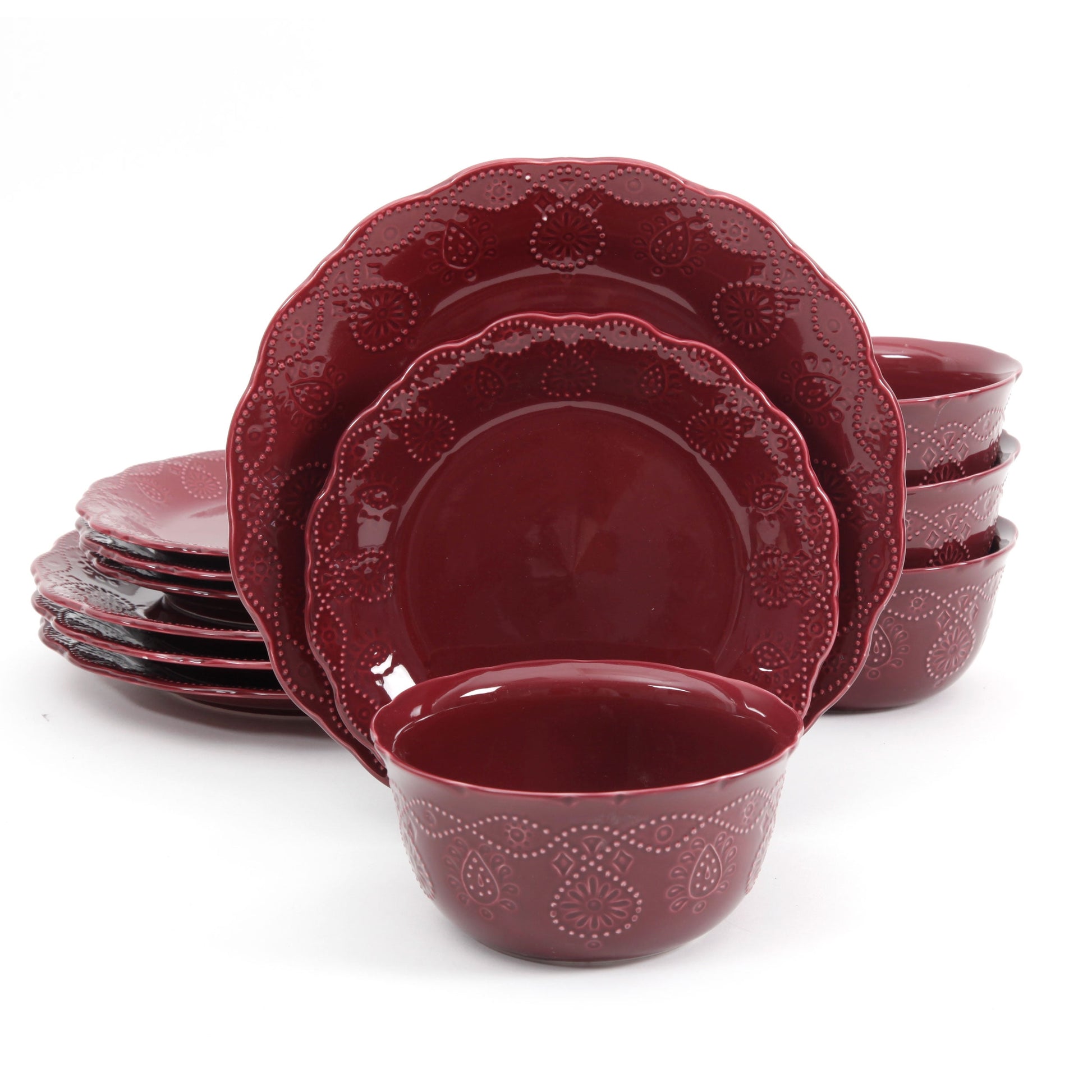 The Pioneer Woman Lace 12-Piece Dinnerware Set, Plum