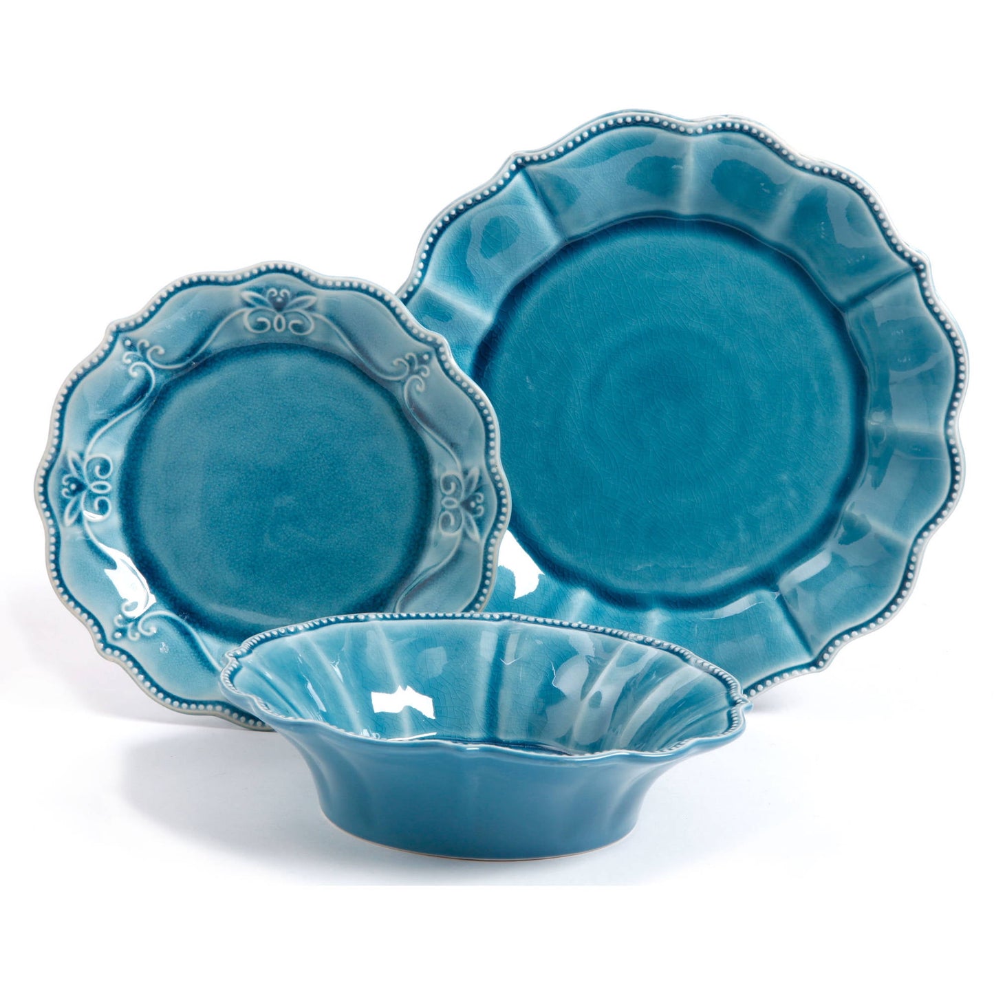 The Pioneer Woman Paige 12-Piece Dinnerware Set, Denim