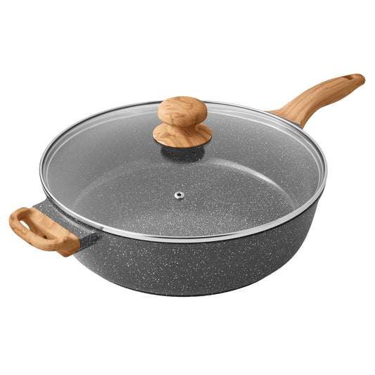 The Pioneer Woman Prairie Signature 6-Quart Cast Aluminum Jumbo Cooker Saute Pan, Charcoal Speckle