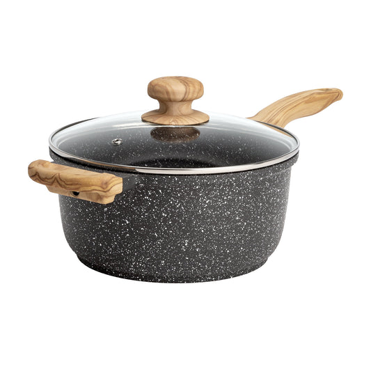 The Pioneer Woman Prairie Signature Cast Aluminum 4 Quart Sauce Pan, Charcoal Speckle