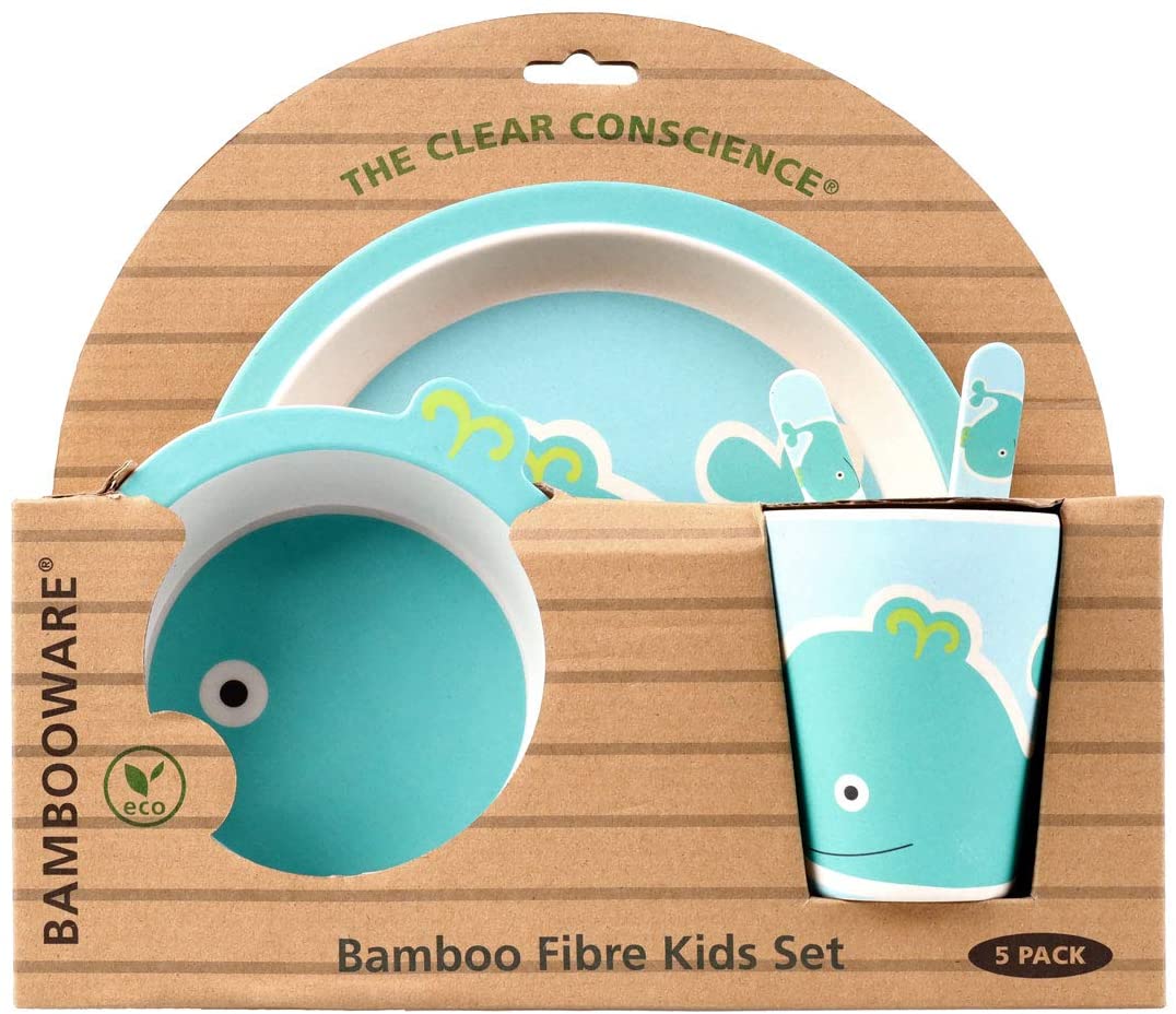 TheClearConscience Bamboo kids dinnerware set I 5 pieces tableware set I Starfish with cutlery I bowl, drinking cup, plate, fork and spoon, reusable, natural material, BPA free, dishwasher safe, new