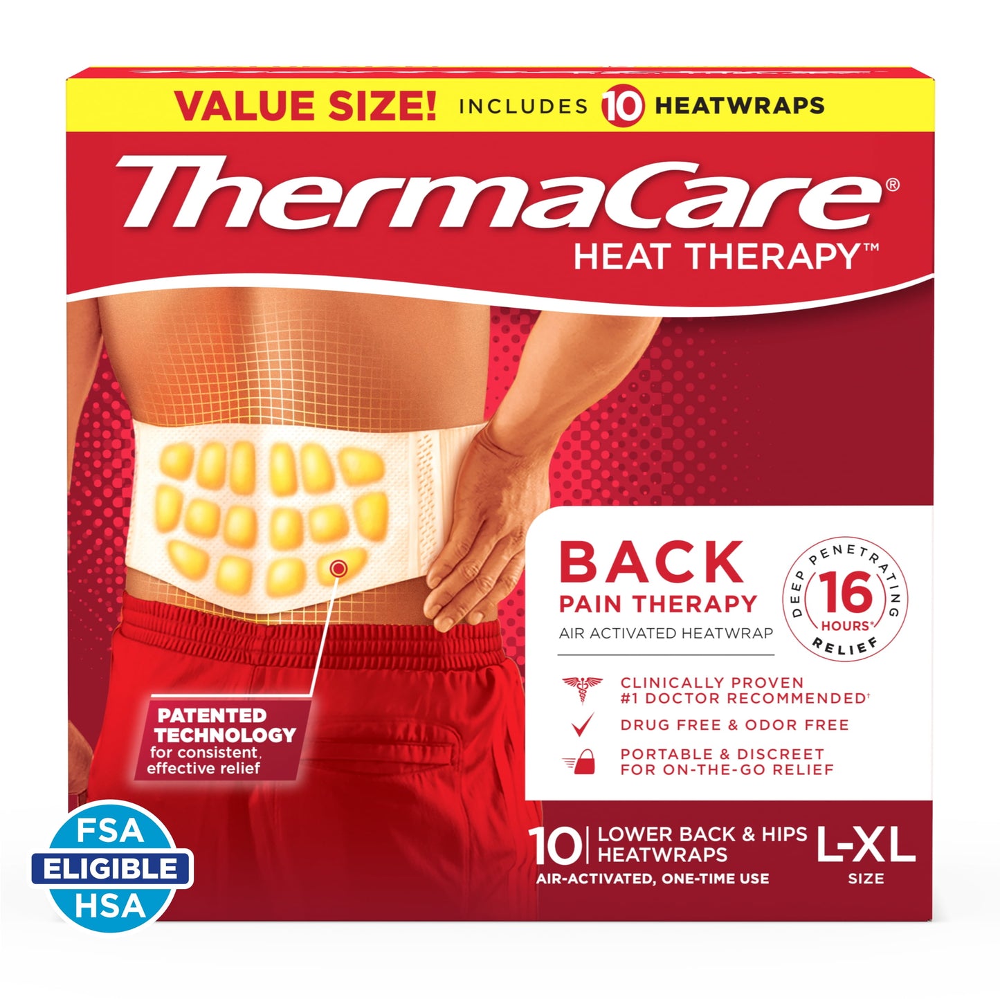 ThermaCare Advanced Back Therapy HeatWraps, Disposable Heat Therapy Patches, Instant Muscle & Herniated Disc Relief, L/XL, 10 Count