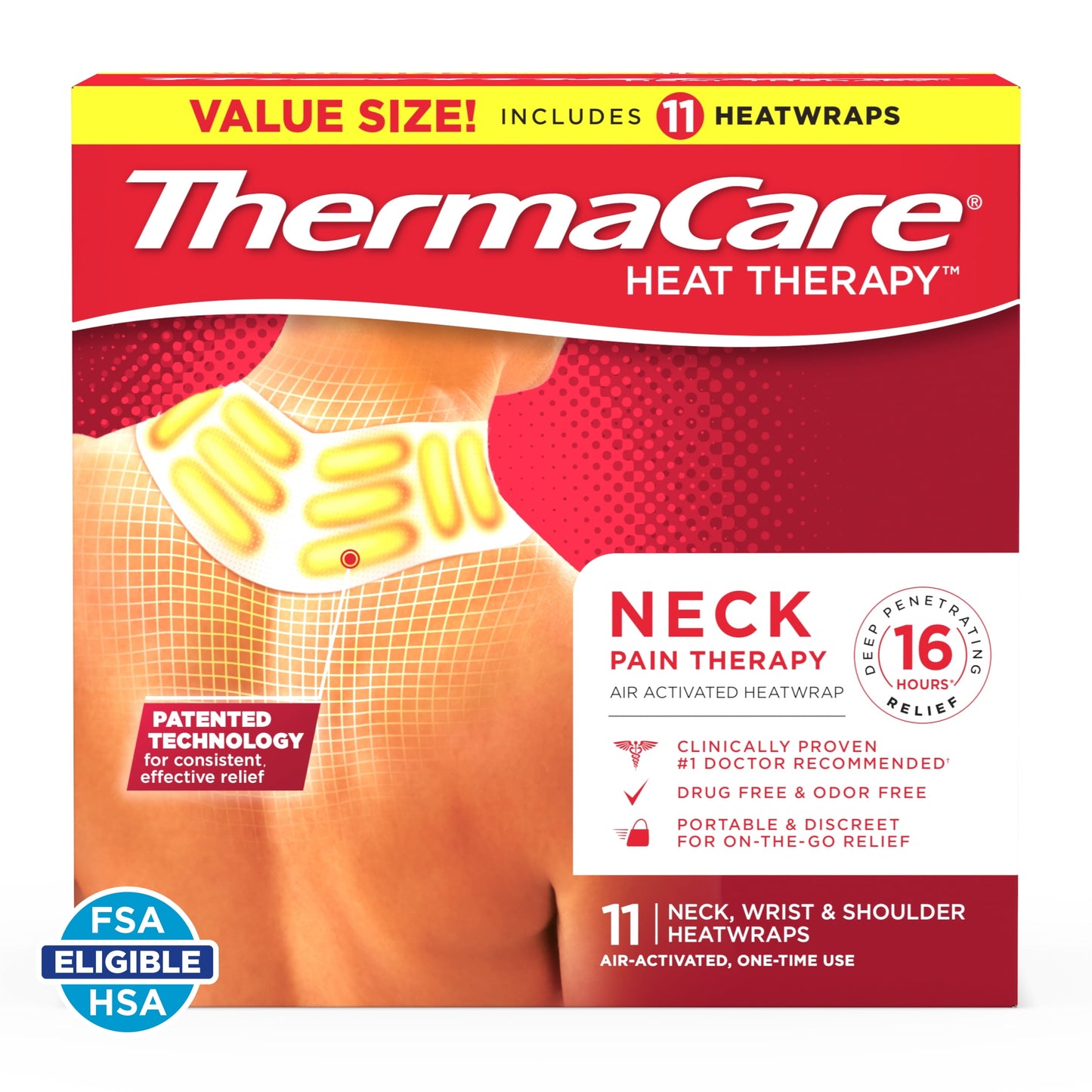 ThermaCare - Advanced Neck Pain Therapy, Air-Activated Neck, Wrist & Shoulder HeatWraps. Up to 16 Hours of Pain Relief 11CT