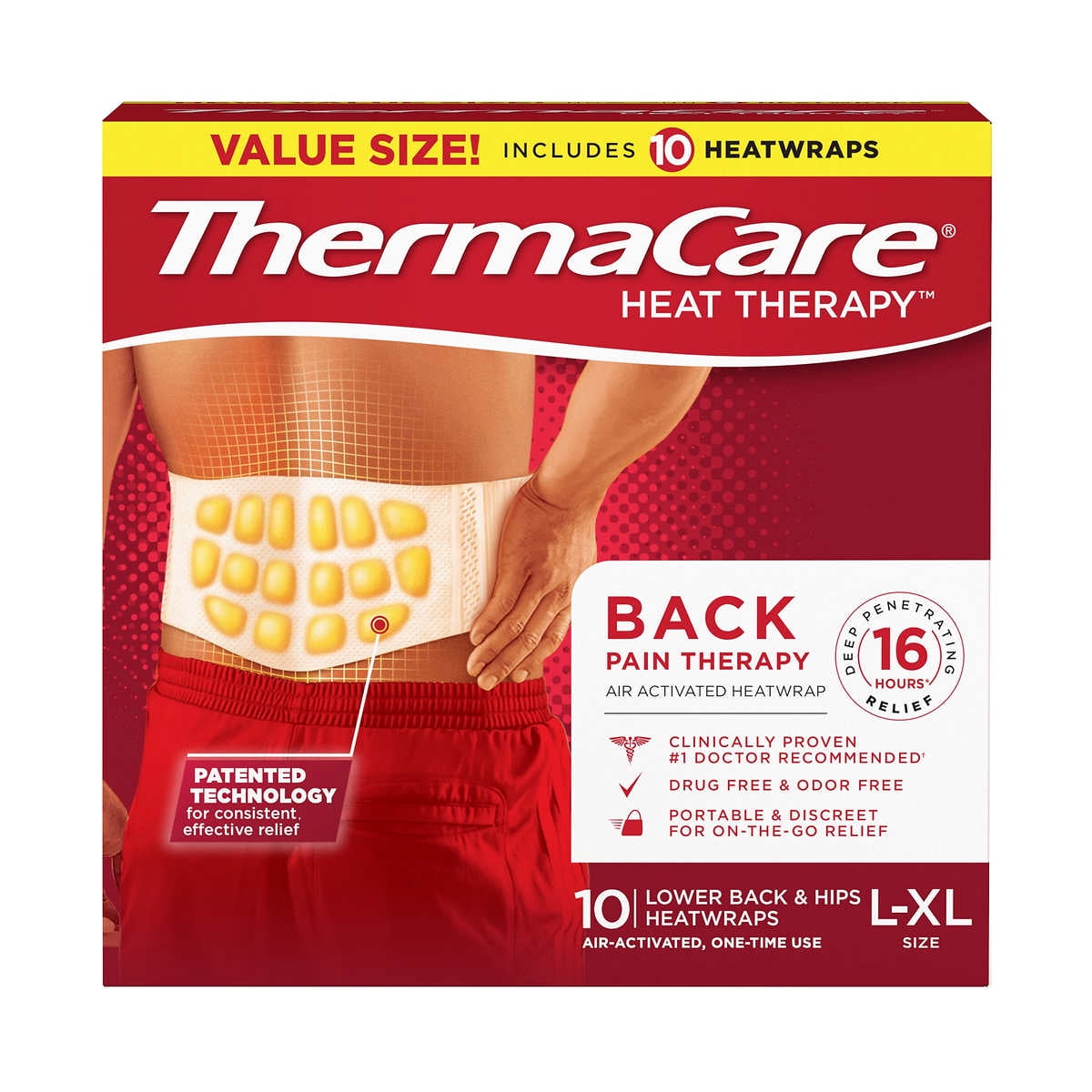 ThermaCare Lower Back & Hip L/XL, 10 HeatWraps