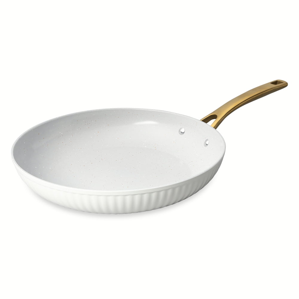 Thyme & Table Signature Ribbed 12" Fry Pan Non-Stick - White & Gold