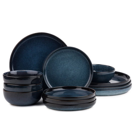 Thyme & Table 12-Piece Stoneware Dinnerware Set, Atlantic Blue Collection