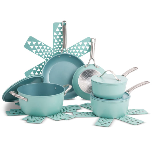 Thyme & Table Acadia 12 Piece Cookware Set Non-Stick - Blue