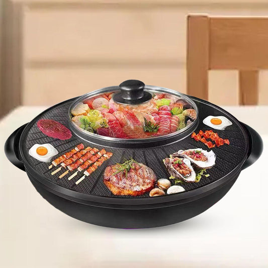 Tongina Electric Grill and Hot Pot 2 in 1 Portable Cookware Round Multifunctional Korean BBQ for Family Indoor Picnic Camping Outdoor 34cm