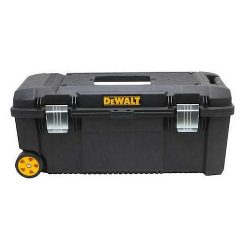 Tool Box On Wheels, 28  W, Plastic, Telescopic Metal Handle, Black