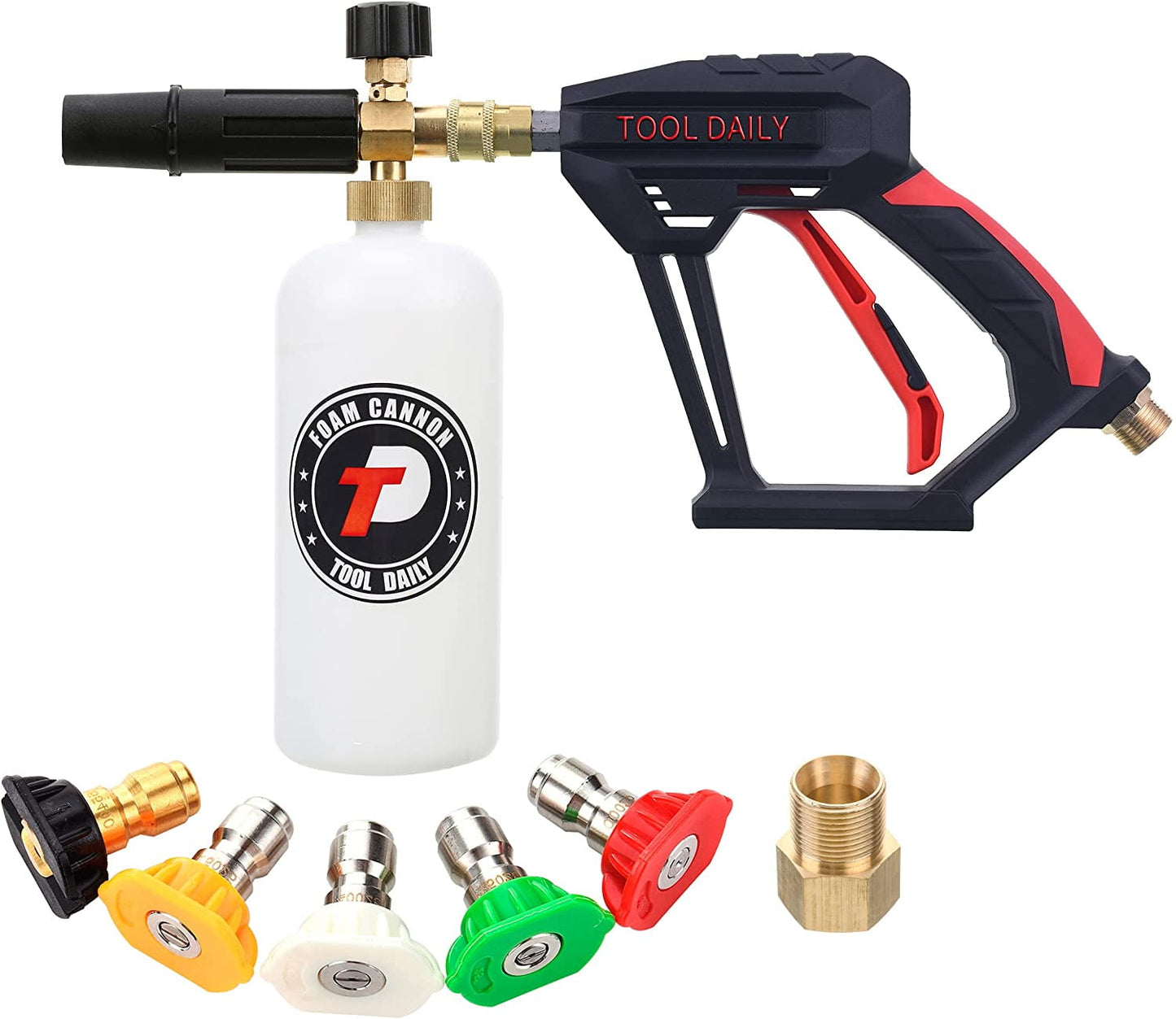 Tool Daily Short Pressure Washer Gun with Foam Cannon, 1/4 inch Quick Connector, with 5 Pressure Washer Nozzle Tips