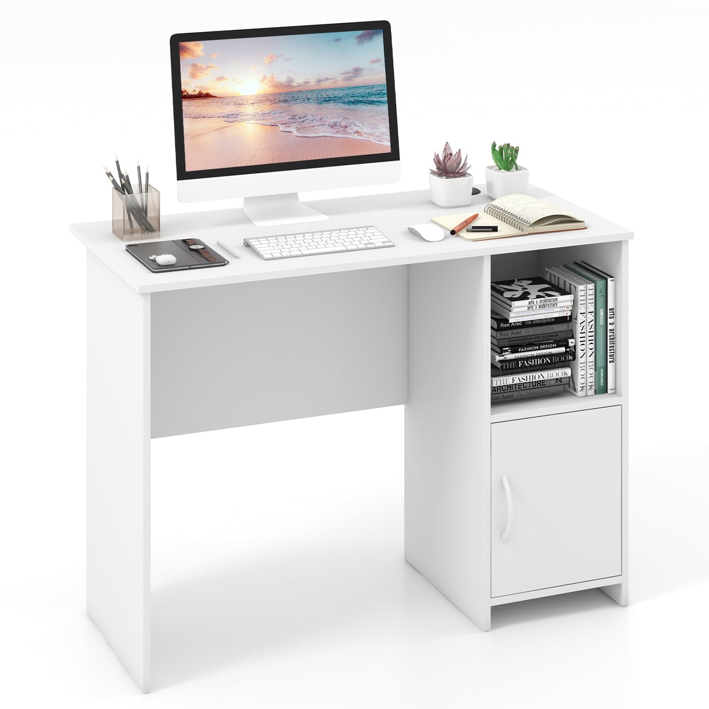 Topbuy 42” Home Office Desk Modern Computer Workstation with Open Compartment & Cabinet