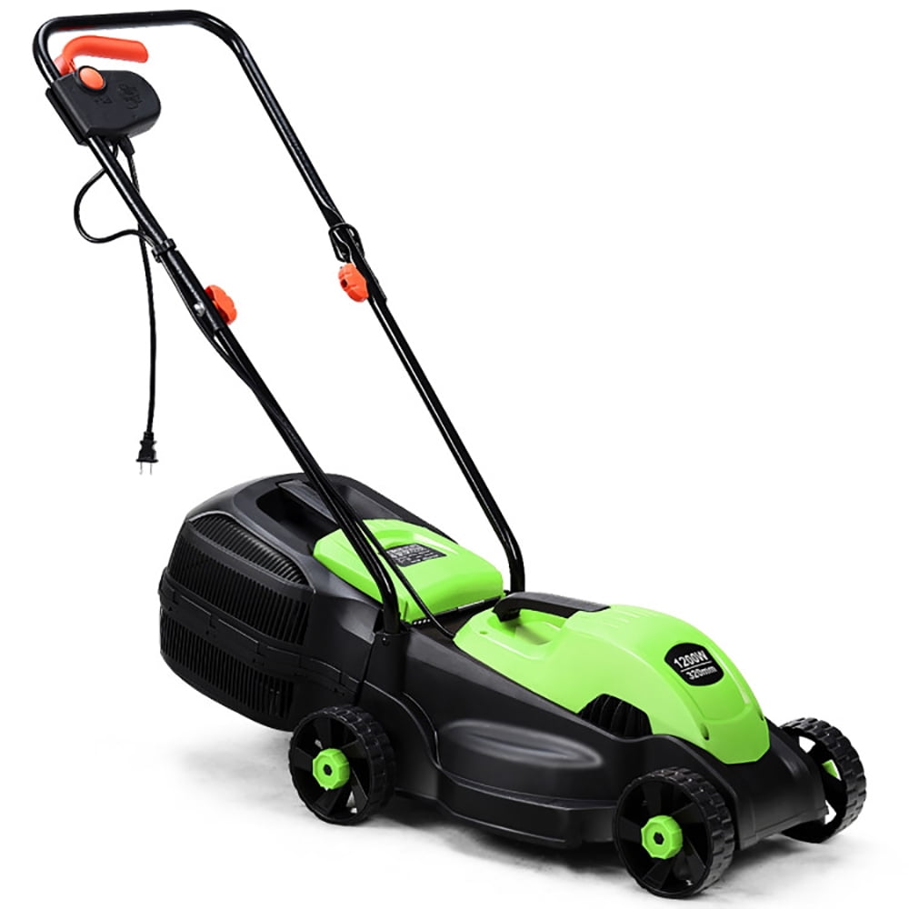 Topcobe 14 Inch Electric Push Lawn Corded Mower with Grass Bag for Garden Yard, Green