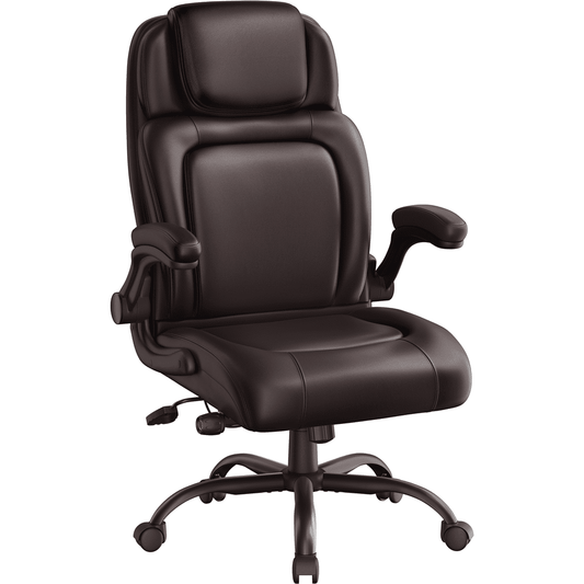 Topeakmart Adjustable Faux Leather Office Chair with Flip-up Armrests, Brown