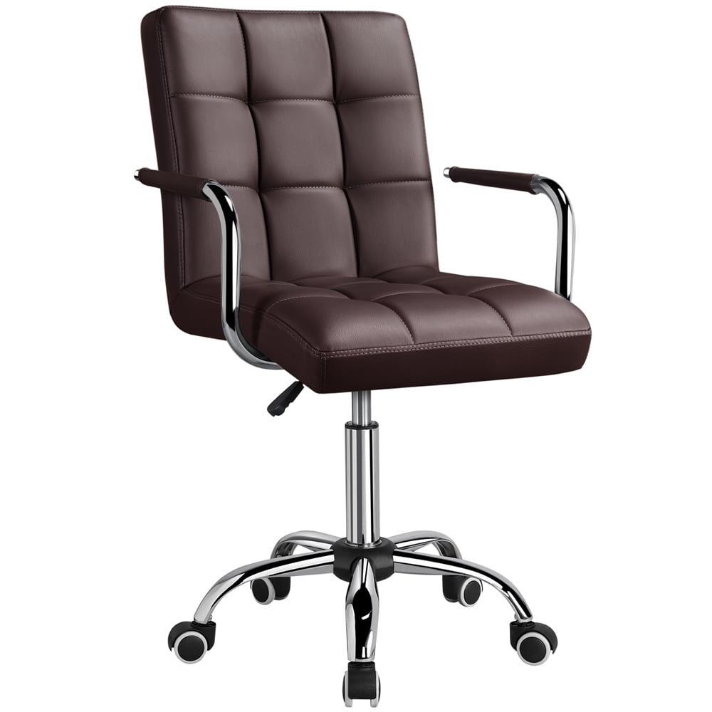 Topeakmart Adjustable PU Leather Swivel Office Chair with Armrests, Gray