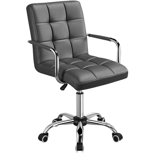 Topeakmart Adjustable PU Leather Swivel Office Chair with Armrests, Gray