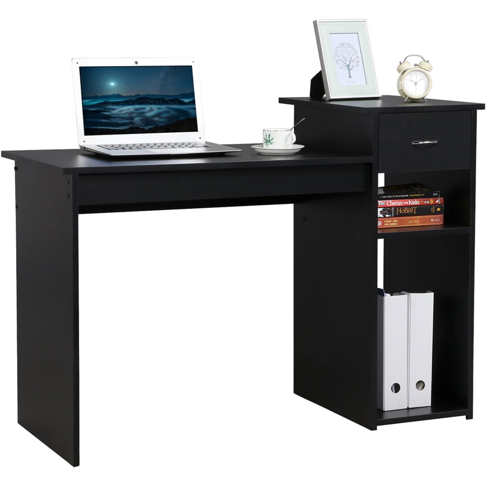 Topeakmart Computer Desk Home Office Study Workstation Laptop Table with Drawer & Shelves Black